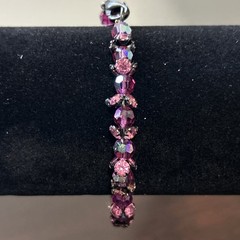Aurora Borealis Pink Beaded Crystal Bracelet with Gun Metal Lobster Clasp 7 1/2″