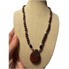 Artisan Handcrafted 19″ L Jasper Beaded Necklace With Pendant & Toggle Clasp VTG