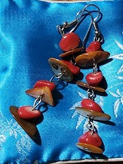 2″ Handmade Triple-tear Dangle Earrings W/Red Coral /Tagua Nut Beads
