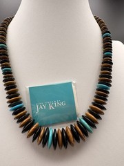 Jay King Mine Finds DTR Black Onyx, Tiger Eye and Turquoise Disc Necklace Silver