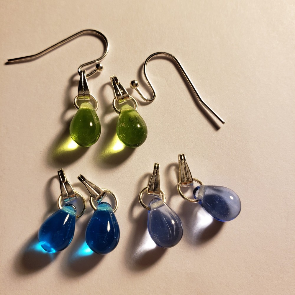 3 Pairs Czech Teardrop Earring Charms,2 Silver Copper Interchangeable Ear Wires
