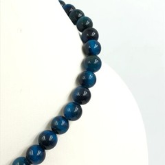 Natural Blue Tiger 10mm Round Shape Beaded Gemstone Handmade Unisex Necklace