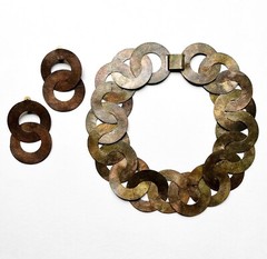 Cool Modernist Handmade Hammered Copper Necklace & Earring Set, 1950s Vintage