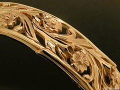 G14 Genuine 9ct Solid Rose Gold Bangle 13mm Wide Filigree Blossom Floral 63mm