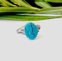 Hand-carved Turquoise Butterfly Ring Valuable Unique Jewelry Adjustable