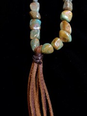 Stone Nugget Necklace Blue Green Brown Matrix Leather Tassel Rustic Boho Long