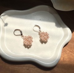 Handcrafted Beaded Sparkling Ear Drops In Pink With Rose Gold Plated Hooks