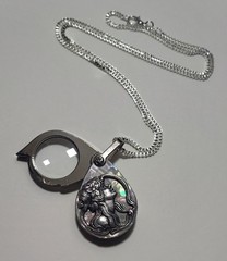 Magnifying Glass Victorian Art Nouveau Lady Face Mother of Pearl Loupe Pendant