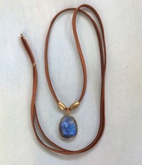$259 Labradorite Sundance Charm Necklace leather suede cord artisan jewelry