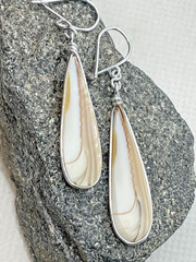 Sterling Silver Dangles Polished Agate White & Beige Pierced 1 3/4″ Length