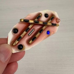 Vintage 90s Mixed Media Brooches Pins Set of 2 Handmade Artisan Postmodern Pearl