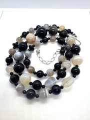 Jay King DTR Sterling Silver Necklace Black Onyx Quartz Long Beaded 34″ Boho