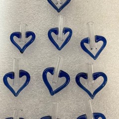 10 Blue Glass Heart Tube Pendants 1.25in Hand Blown Art Jewelry Making Supply
