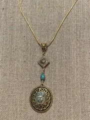 *NEW LISTING*EGYPTIAN REVIVAL CZECH NEIGER GLASS PHARAOH NECKLACE TURQ/GOLD-NEW