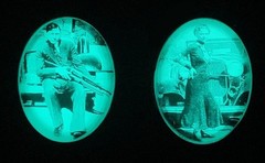 Bonnie and Clyde Aqua Blue Glow in the Dark Large or Small Couples Necklace Set
