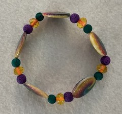 Colorful Mother Of Pearl Rainbow Swirl Beaded Stretch Bracelet 7.25”Length