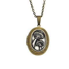 Handcrafted Mushroom Locket Necklace with Antique Brass Finish.