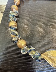 Italian Murano-Style Art Glass Necklace – Gold Leaf Beads & Leaf Pendant
