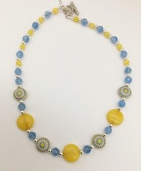 19″ Yellow Agate Necklace, Handmade Cloisonné, Silver-filled, Czech Glass, LJN18