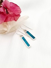 Green Eilat Stone Dangle Earrings 925 Sterling Silver Chrysocolla Vertical