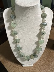 925 Sterling Silver Natural Nugget Prehnite Epidote 86g Statement Necklace 18”