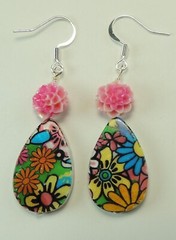 Multicolor Acrylic Teardrop Flower Earrings Pink Flowers Chic Handmade Jewelry
