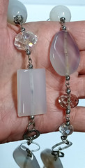 Milky Glass Beaded Necklace 32″ Transparent Single Strand Silver Tone Chain