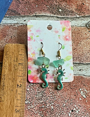 Handcrafted Seahorse & Sea Glass Dangle Earrings – Beach Vacation Jewelry