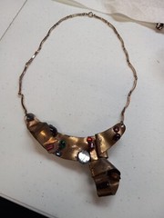 Handcrafted Necklace With Rhinestones 15 Of 20 Pcs. Vintage Metal Choker Art