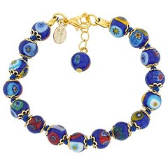 Glass Of Venice Murano Glass Bracelet Italian Millefiori Blue Mosaic Beads Handm