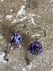 Purple & Pink Murano Glass Sterling Silver Dangle Drop Earrings #4034