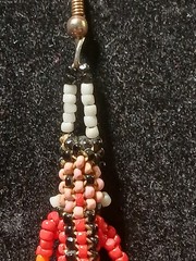 Handmade First Nation Woman Earrings With White Red Black And Yellow Seedbeads