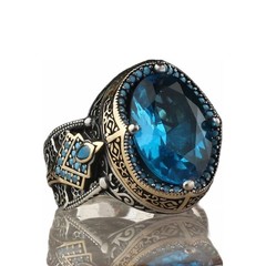 925 Sterling Silver Aquamarine Stone Men Silver Ring, Handmade Blue Aquamarine