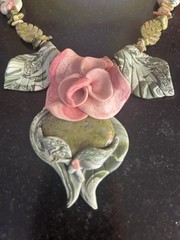 Hand Crafted Polymer Clay Necklace With Stone OOAK Tropical Flower