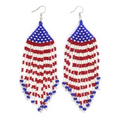 NATIVE STYLE HANDMADE PATRIOTIC RED WHITE BLUE BEADED FLAG COLOR EARRINGS E61/18