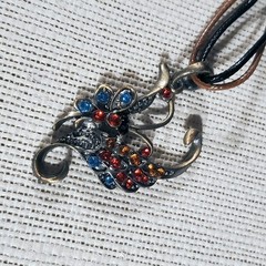 Rustic Antique Bronze Rhinestones Art Nouveau Pendant Necklace Vegan Leather