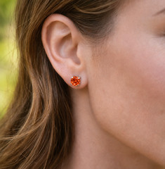 Lab Made Rose Cut Mexican Fire Opal Earrings Sterling Silver Studs