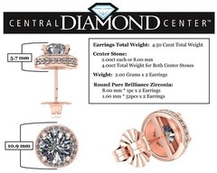 Rose Gold Plated Sterling Silver Round Halo Stud Earrings With 4.5 CTTW Zirconia