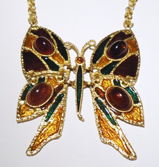 70’s JULIANA Statement D&L DeLizza Elster BUTTERLFY 5.5″ Glass/Enamel NECKLACE
