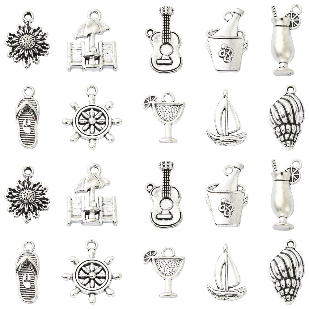 50Pcs 10 Styles Vintage Beach Resort Theme Charms Alloy Pendants for Jewelry DIY