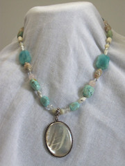 Handmade Gemstone Necklace Mother of Pearl CFJ Pendant Sterling Elegant & Bold