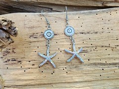 Starfish Bullet Earrings with 9 mm or 45 Auto Bullets. Optional Crystals