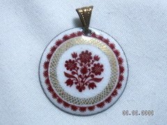 …Vintage Eva Scherer Wien Austria…Fired Enamel Flowers & Leaves Pendant…