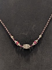 925 20.49g Sterling Silver 16″ Antique Handmade Garnet Necklace w/ Toggle Clasp