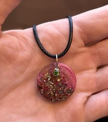 Handmade Resin Circle Pendant Necklace – Crushed Glass Sparkle – Pink Jewelry