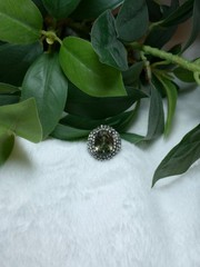 Green Amethyst Oval Gemstone Mystical Ring Zircon Cluster Halo Size 8 Enchanted