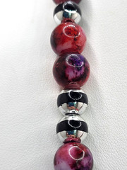 Tie Dye Glass Bead Statement Necklace Red Purple & Black Beads Barrel
