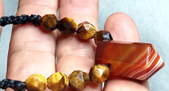 Carnelian Stone with Tiger eye faceted beads handmade adjustable necklace.