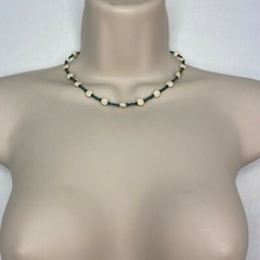 Handmade Choker Necklace White and Turquoise Dyed Magnesite Stone Beads Bronze