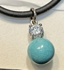 Vintage Sterling Silver .925 1 Turquoise Bead 8mm & CZ 6mm on Rubber Rope 2mm